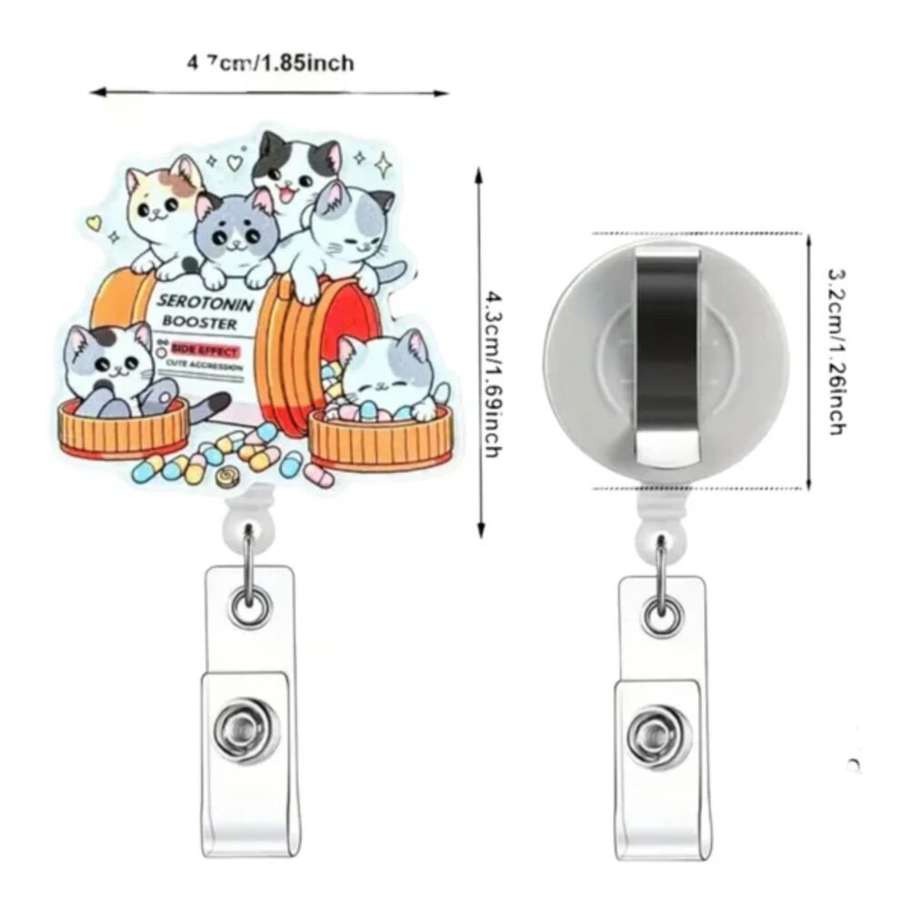 Cute Cat Serotonin Booster Badge Reel Nurse ID Holder Funny Mental Health Tag - Picture 2 of 3